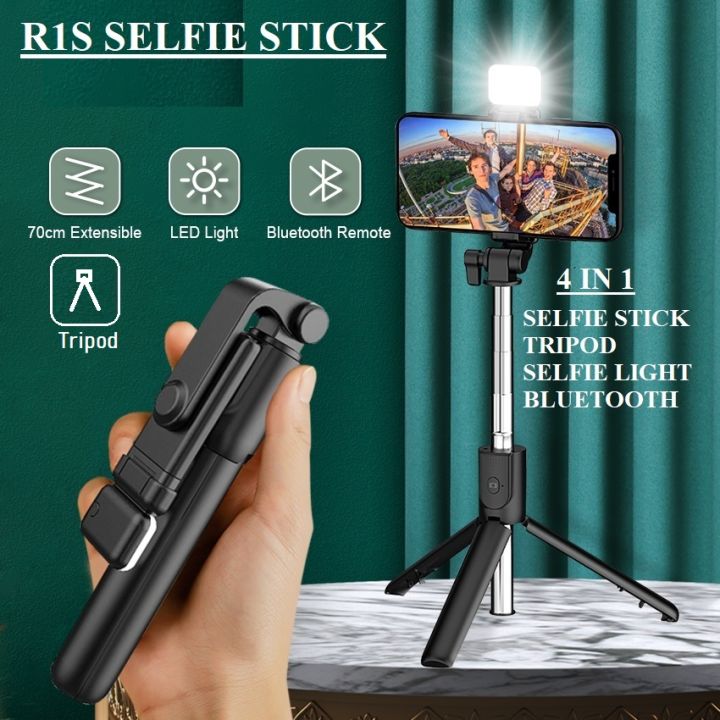 4-in-1 Wireless Selfie Stick Tripod with LED Light & Bluetooth Remote – 70CM Foldable Stand for All Phones, Ideal for Travel, Vlogging, TikTok & YouTube