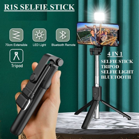 4-in-1 Wireless Selfie Stick Tripod with LED Light & Bluetooth Remote – 70CM Foldable Stand for All Phones, Ideal for Travel, Vlogging, TikTok & YouTube