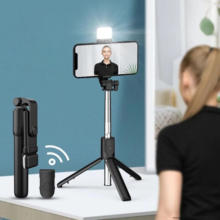 4-in-1 Wireless Selfie Stick Tripod with LED Light & Bluetooth Remote – 70CM Foldable Stand for All Phones, Ideal for Travel, Vlogging, TikTok & YouTube