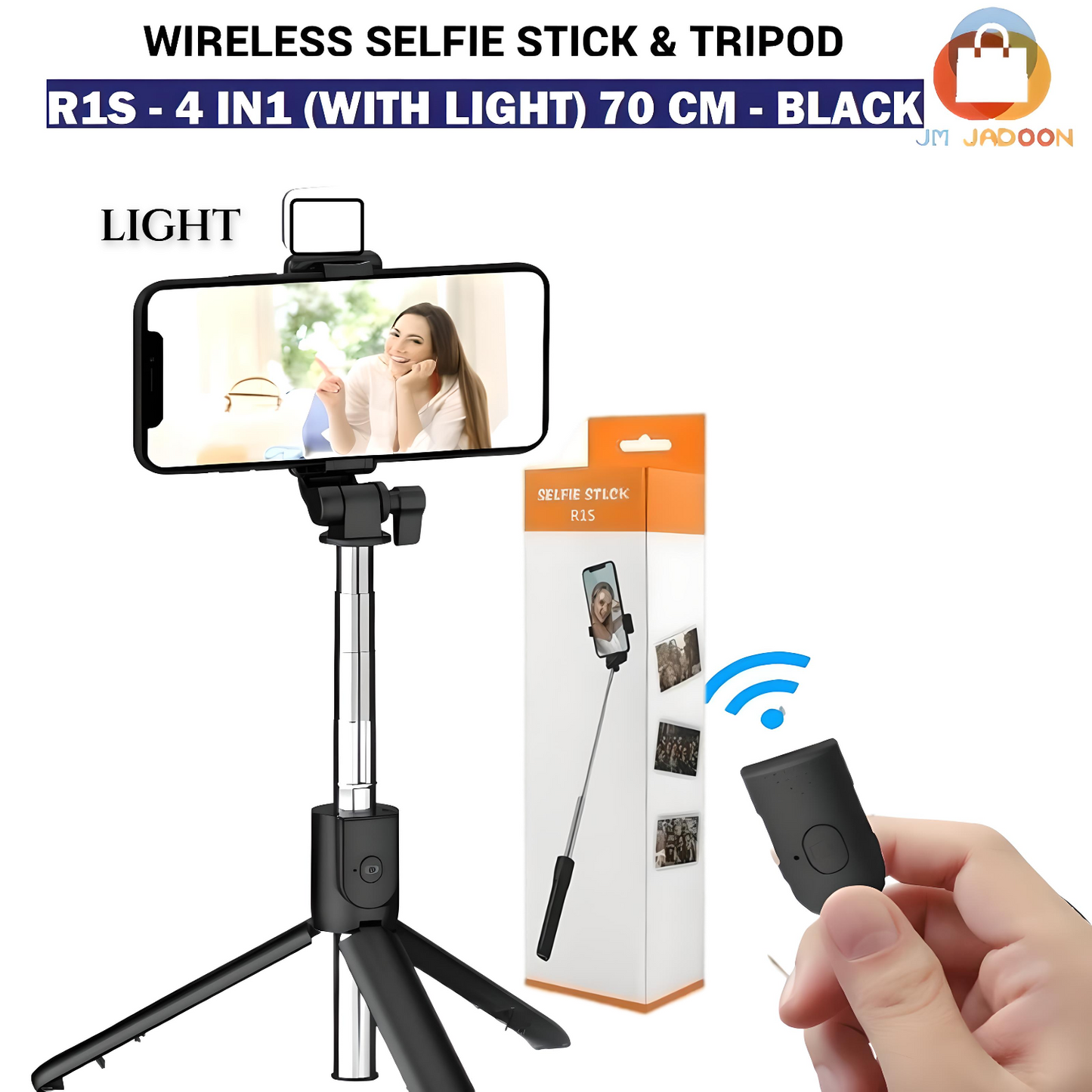 4-in-1 Wireless Selfie Stick Tripod with LED Light & Bluetooth Remote – 70CM Foldable Stand for All Phones, Ideal for Travel, Vlogging, TikTok & YouTube