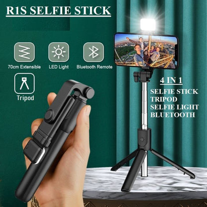 4-in-1 Wireless Selfie Stick Tripod with LED Light & Bluetooth Remote – 70CM Foldable Stand for All Phones, Ideal for Travel, Vlogging, TikTok & YouTube